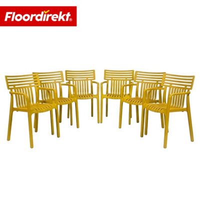 Floordirekt 6 Pack Stackable Garden Chairs Weather Resistant Uv Protected Patio Balcony Dining Set Yellow 60 X 51 Cm - image 1