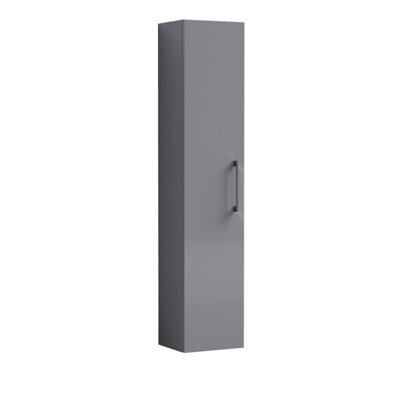 Balterley Bramshall Modern Bathroom 1 Soft Close Door Wall Hung Tall Storage Unit, Satin Grey With Brushed Pewter Handle, 300 mm