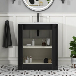 Royal Bathrooms Elmore 700mm Traditional Floor Standing 2 Door Vanity Unit With Sintered Stone Basin Sink - Matt Nocturne Black - thumbnail 5