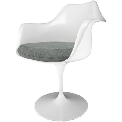 Fusion Living White Tulip Armchair With Velveteen Grey Cushion - image 1