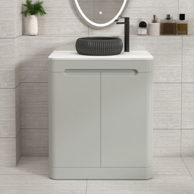 Royal Bathrooms Venice 700mm Dove Grey Freestanding Bathroom Countertop Vanity Unit 2 Door With Milan Black Basin - image 1