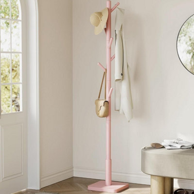 Songmics Vasagle Wooden Coat Stand, Standing Hall Tree Rack With Rubberwood Hooks, Hallway Organizer For Coats Purses, Jelly Pink - image 1