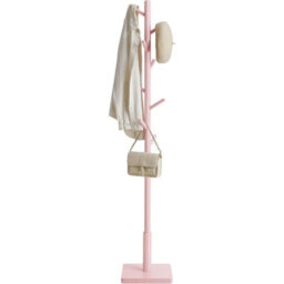 Songmics Vasagle Wooden Coat Stand, Standing Hall Tree Rack With Rubberwood Hooks, Hallway Organizer For Coats Purses, Jelly Pink - thumbnail 6