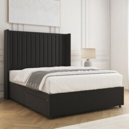 Bsspoke Manhattans Divan Bed Black Plush Velvet 54Inch Wingedback Headboard & 2 Drawers Footend & Mattress In All Sizes - thumbnail 3