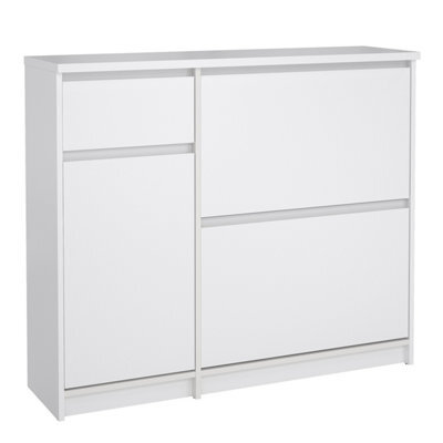 Furniture To Go Naia Shoe Cabinet With 2 Flip Down Doors 1 Door And 1 Drawer In White High Gloss (W) 108.9 X (H) 92.9 X (D) 31.5Cm - image 1