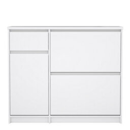 Furniture To Go Naia Shoe Cabinet With 2 Flip Down Doors 1 Door And 1 Drawer In White High Gloss (W) 108.9 X  (H) 92.9 X (D) 31.5Cm - thumbnail 3