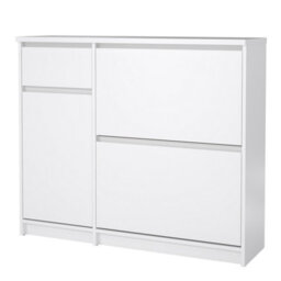 Furniture To Go Naia Shoe Cabinet With 2 Flip Down Doors 1 Door And 1 Drawer In White High Gloss (W) 108.9 X  (H) 92.9 X (D) 31.5Cm - thumbnail 4