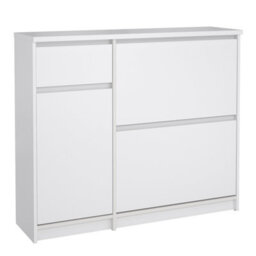 Furniture To Go Naia Shoe Cabinet With 2 Flip Down Doors 1 Door And 1 Drawer In White High Gloss (W) 108.9 X  (H) 92.9 X (D) 31.5Cm - thumbnail 1