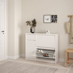 Furniture To Go Naia Shoe Cabinet With 2 Flip Down Doors 1 Door And 1 Drawer In White High Gloss (W) 108.9 X  (H) 92.9 X (D) 31.5Cm - thumbnail 8
