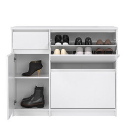 Furniture To Go Naia Shoe Cabinet With 2 Flip Down Doors 1 Door And 1 Drawer In White High Gloss (W) 108.9 X  (H) 92.9 X (D) 31.5Cm - thumbnail 9