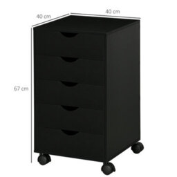 Homcom Filing Cabinet With 5 Drawers, Under Desk Drawer, Black - thumbnail 3