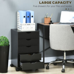 Homcom Filing Cabinet With 5 Drawers, Under Desk Drawer, Black - thumbnail 4