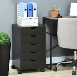 Homcom Filing Cabinet With 5 Drawers, Under Desk Drawer, Black - thumbnail 1