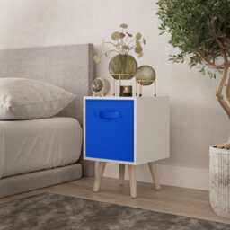 Urbn-Living Urbnliving 51Cm Height White Wooden Cube Storage Bookcase Pine Legs With Dark Blue Inserts