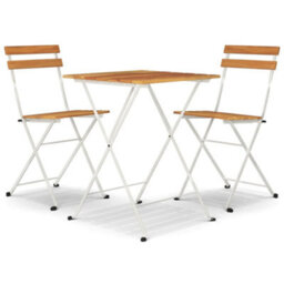 Berkfield 3 Piece Folding Bistro Set Solid Wood Acacia And Steel - thumbnail 2