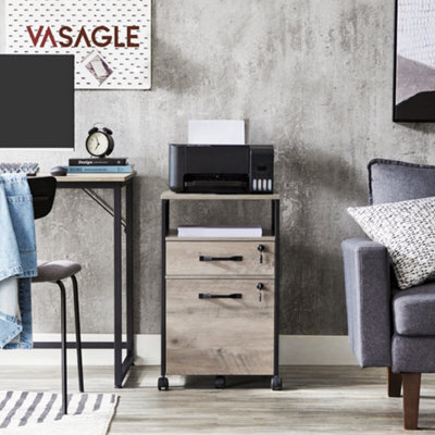 Songmics Filing Cabinet, Mobile File Cabinet With 2 Lockable Drawers, Office Cabinet On Wheels, Heather Greige And Ink Black