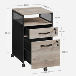 Songmics Filing Cabinet, Mobile File Cabinet With 2 Lockable Drawers, Office Cabinet On Wheels, Heather Greige And Ink Black - thumbnail 9