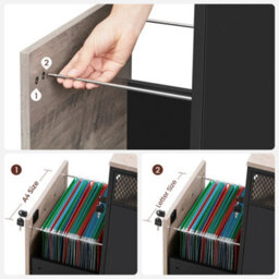 Songmics Filing Cabinet, Mobile File Cabinet With 2 Lockable Drawers, Office Cabinet On Wheels, Heather Greige And Ink Black - thumbnail 8