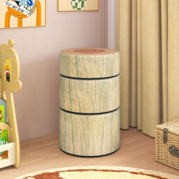 Gainoom 3-Piece Natural Tree Stump Stool Set Kids Floor Cushions Toddlers Round Stool Ottoman W/wood Printing Nature Decoration - thumbnail 4