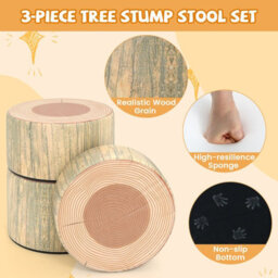 Gainoom 3-Piece Natural Tree Stump Stool Set Kids Floor Cushions Toddlers Round Stool Ottoman W/wood Printing Nature Decoration - thumbnail 5