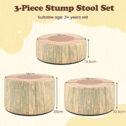 Gainoom 3-Piece Natural Tree Stump Stool Set Kids Floor Cushions Toddlers Round Stool Ottoman W/wood Printing Nature Decoration - thumbnail 2