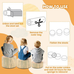 Gainoom 3-Piece Natural Tree Stump Stool Set Kids Floor Cushions Toddlers Round Stool Ottoman W/wood Printing Nature Decoration - thumbnail 8