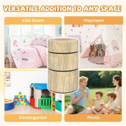 Gainoom 3-Piece Natural Tree Stump Stool Set Kids Floor Cushions Toddlers Round Stool Ottoman W/wood Printing Nature Decoration - thumbnail 9