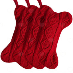 Amorly 3Pcs Red Cable Knit Dog Christmas Stockings, Large Double Sided Bone Shaped Hanging Stockings For Fireplace Xmas Displays - thumbnail 1