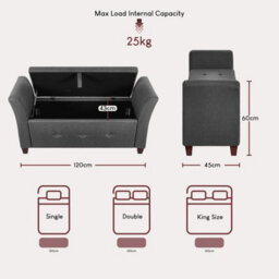 Lassic Vida Designs Seville Storage Ottoman Dark Grey Linen Storage Ukfr Bench Chest Bedroom Living Room  - thumbnail 4