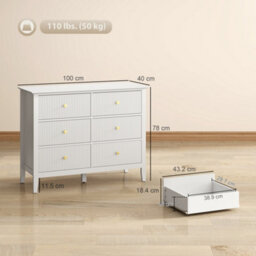 Homcom Fluted Chest Of Drawers 6 Drawer Dresser For Bedroom Hallway White - thumbnail 3
