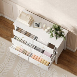 Homcom Fluted Chest Of Drawers 6 Drawer Dresser For Bedroom Hallway White - thumbnail 8