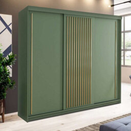 M N Furniture Ltd Wardrobe With Led Light Modern 2 Or 3 Door Sliding Wardrobe-Golden Trim Bedroom Cabinet 150Cm,203Cm,250Cm (Green 250Cm) - thumbnail 1
