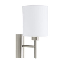 Satin Nickel Wall Light With White Fabric Shade And E27 Bulb Holder