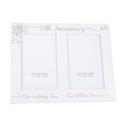 Happy Homewares Beautiful Double Picture Frame For 50Th Wedding Anniversary - Gold Foil Text - thumbnail 1