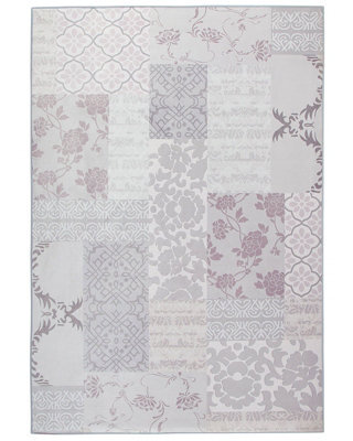 Beliani Low-Pile Polyester Rug 160 X 230 Cm - Faded Floral-Geometric Grey Vintage Design - image 1
