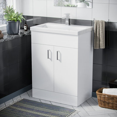 Nes Home Nanuya 600mm Freestanding White Ceramic Basin Sink Vanity Mdf Unit - image 1