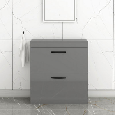 Royal Bathrooms Turin 800mm Indigo Grey Gloss Floor Standing Worktop Vanity Unit - 2 Drawer With Matt Black Handle - image 1