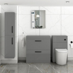 Royal Bathrooms Turin 800mm Indigo Grey Gloss Floor Standing Worktop Vanity Unit - 2 Drawer With Matt Black Handle - thumbnail 2