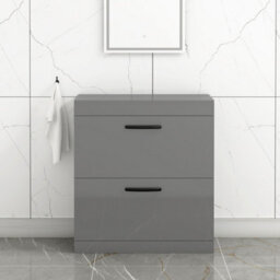 Royal Bathrooms Turin 800mm Indigo Grey Gloss Floor Standing Worktop Vanity Unit - 2 Drawer With Matt Black Handle - thumbnail 1