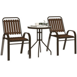 Outsunny Stackable Patio Bistro Set, 3 Pieces Garden Furniture Set, Brown - thumbnail 2