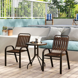 Outsunny Stackable Patio Bistro Set, 3 Pieces Garden Furniture Set, Brown - thumbnail 8