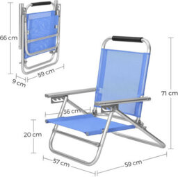 Songmics Adjustable Beach Chair, Folding Outdoor Seat With Armrests And Breathable Fabric, Blue - thumbnail 2