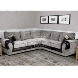 Furnishings For Less UK Large Portland  Black And Grey Fabric And Leather 5 Seater L Shaped Corner Sofa Range Roll Arm Fullback - thumbnail 1