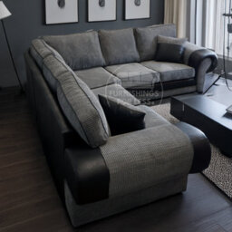 Furnishings For Less UK Large Portland  Black And Grey Fabric And Leather 5 Seater L Shaped Corner Sofa Range Roll Arm Fullback - thumbnail 2