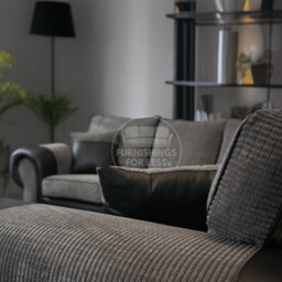 Furnishings For Less UK Large Portland  Black And Grey Fabric And Leather 5 Seater L Shaped Corner Sofa Range Roll Arm Fullback - thumbnail 3
