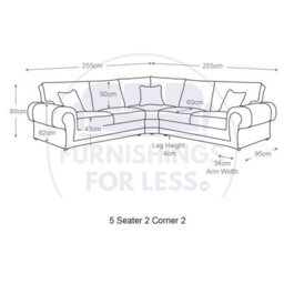 Furnishings For Less UK Large Portland  Black And Grey Fabric And Leather 5 Seater L Shaped Corner Sofa Range Roll Arm Fullback - thumbnail 8