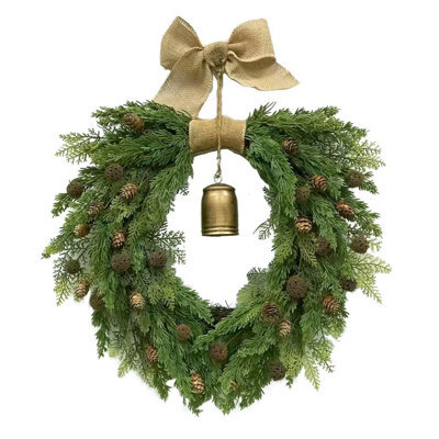Amorly 20 Inch Cypress Wreath With Bells, Bows, And Pine Cones, Suitable For Artificial Green Wreaths On Front Doors,windows, And Porches - image 1