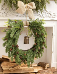 Amorly 20 Inch Cypress Wreath With Bells, Bows, And Pine Cones, Suitable For Artificial Green Wreaths On Front Doors,windows, And Porches - thumbnail 4