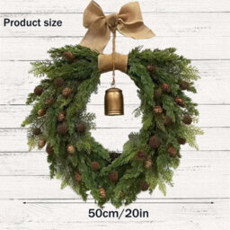 Amorly 20 Inch Cypress Wreath With Bells, Bows, And Pine Cones, Suitable For Artificial Green Wreaths On Front Doors,windows, And Porches - thumbnail 2