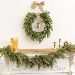 Amorly 20 Inch Cypress Wreath With Bells, Bows, And Pine Cones, Suitable For Artificial Green Wreaths On Front Doors,windows, And Porches - thumbnail 3